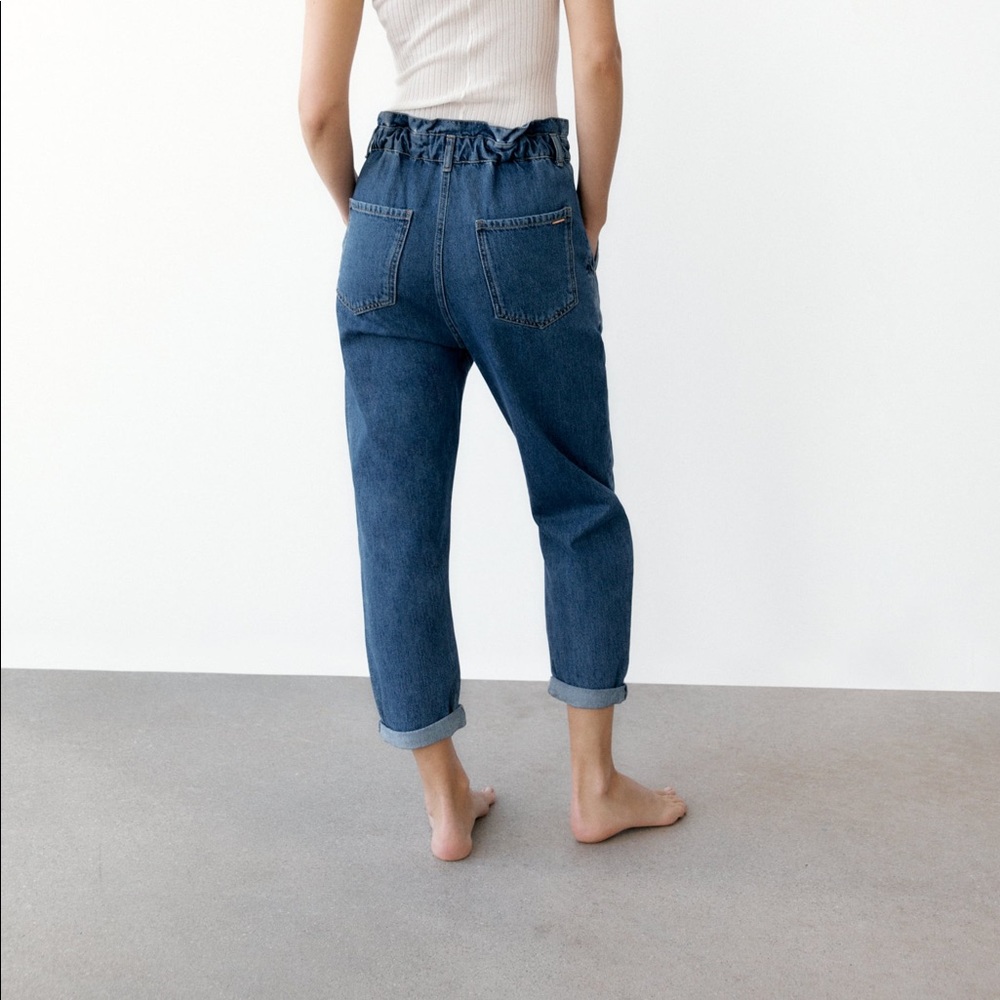ZARA BAGGY PAPERBAG JEANS Dark Denim